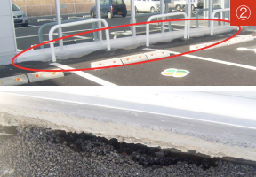 Nearby Store A: Undulating pavement (top); gap formed between building and pavement (bottom)